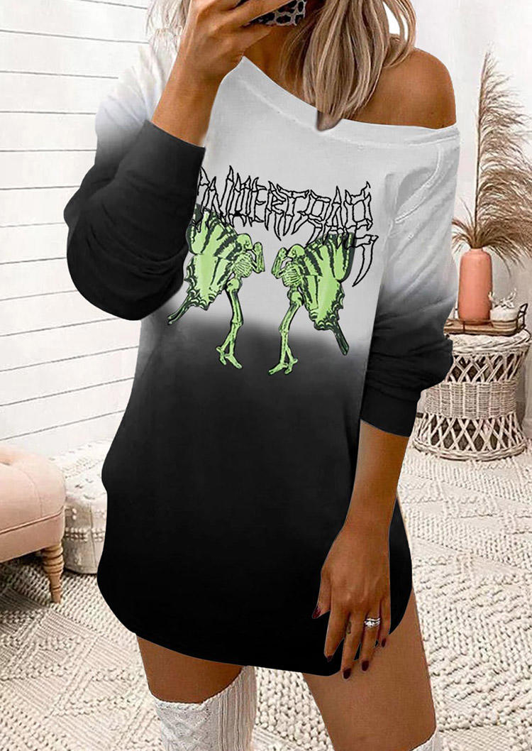 

Halloween Gradient Long Sleeve O-Neck Mini Dress - Black, SCM006212