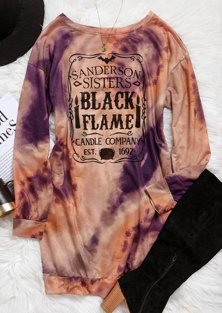 Halloween Black Flame Tie Dye Sweatshirt Mini Dress