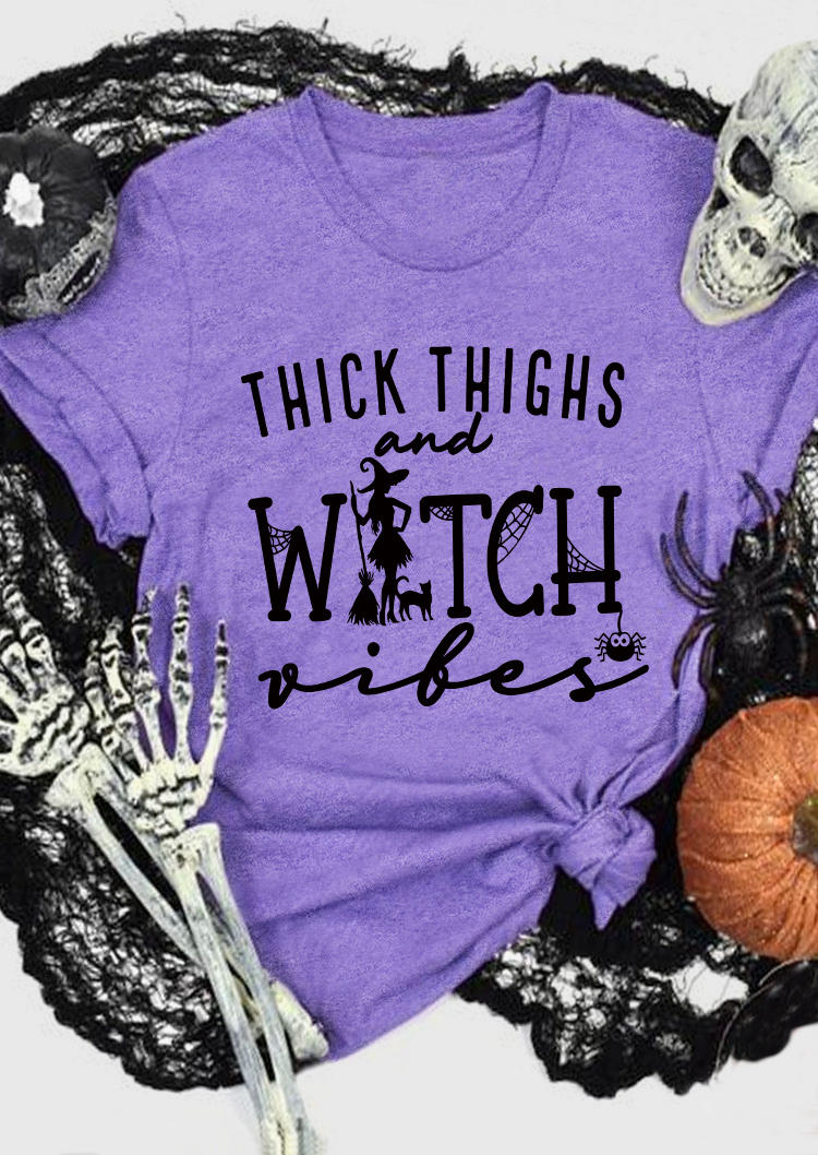 

Halloween Thick Thighs And Witch Vibes T-Shirt Tee - Purple, SCM006228