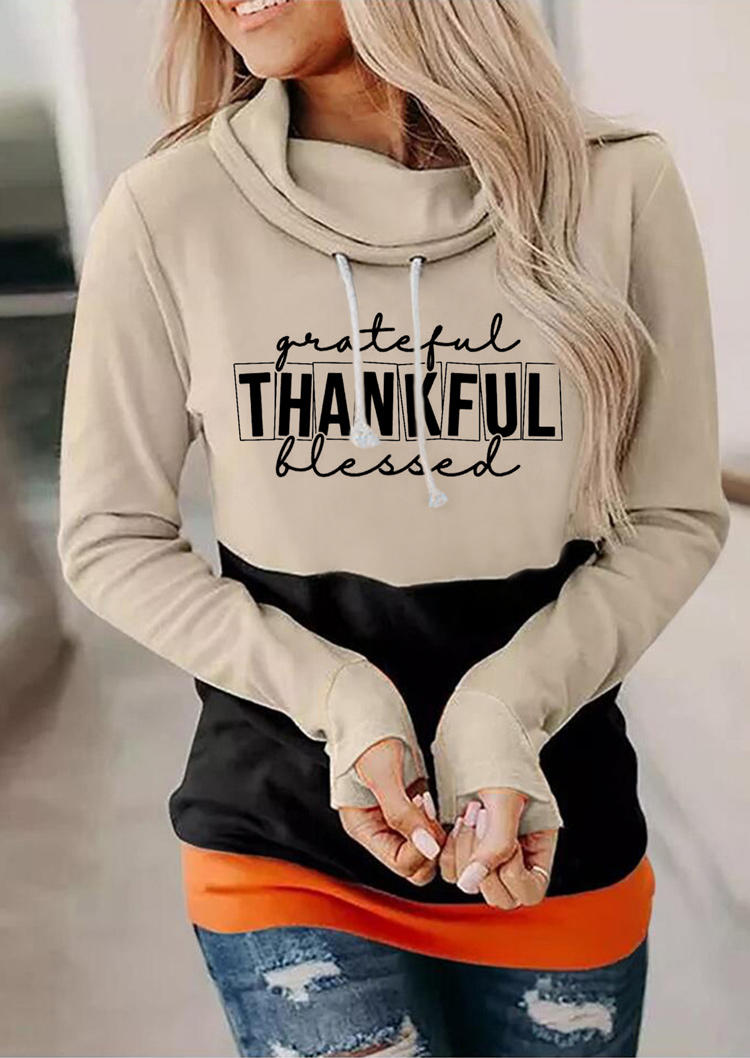 

Grateful Thankful Blessed Color Block Thumbhole Sweatshirt, Multicolor, SCM006292