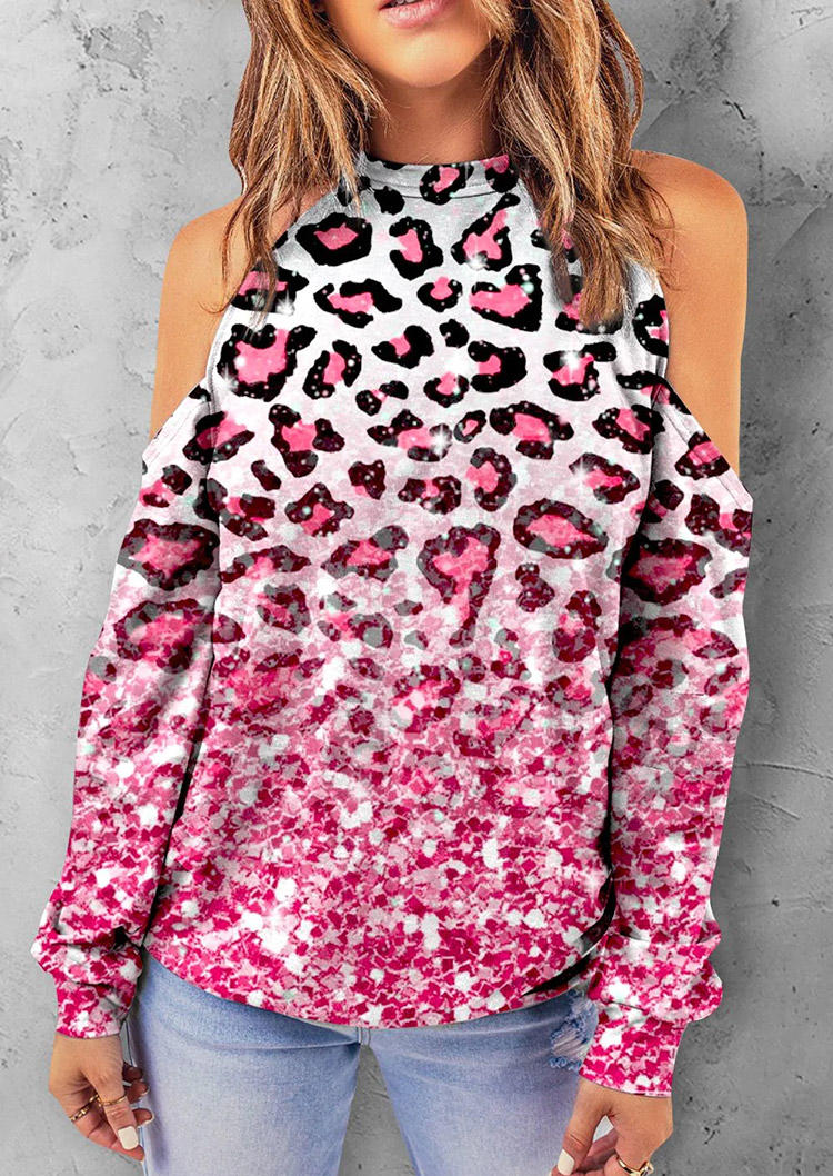 

Leopard Gradient Long Sleeve O-Neck Blouse, Multicolor, SCM006380