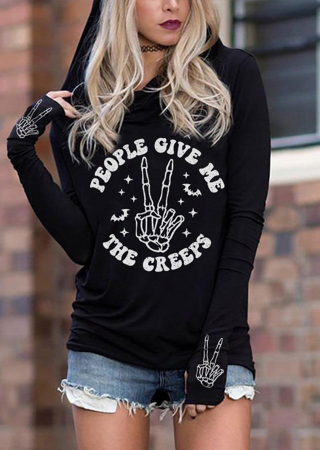 

Halloween People Give Me The Creeps Skeleton Hand Hoodie - Black, SCM006580