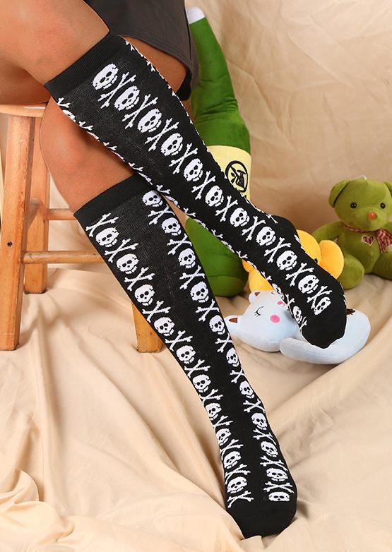 

Halloween Skull Knee-High Socks, Black, SCM004885