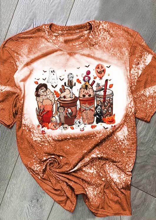 

Halloween Drink Bleached T-Shirt Tee - Orange, SCM006059