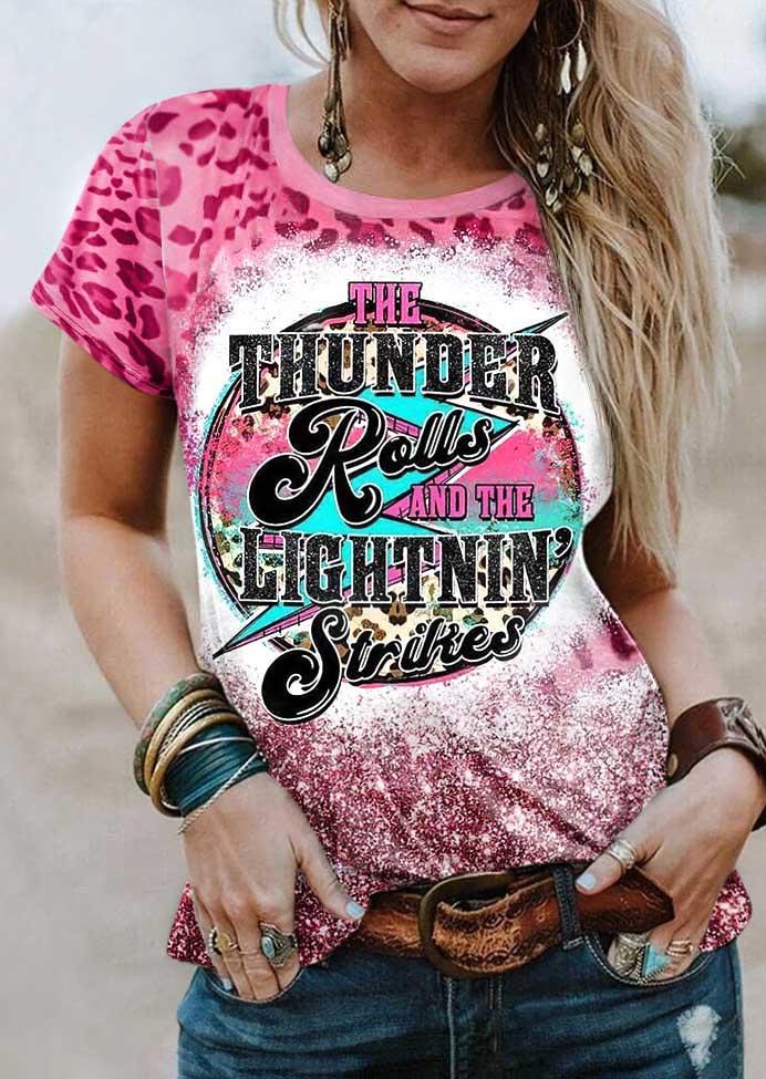 Lightning Leopard Glitter T-Shirt Tee - Pink