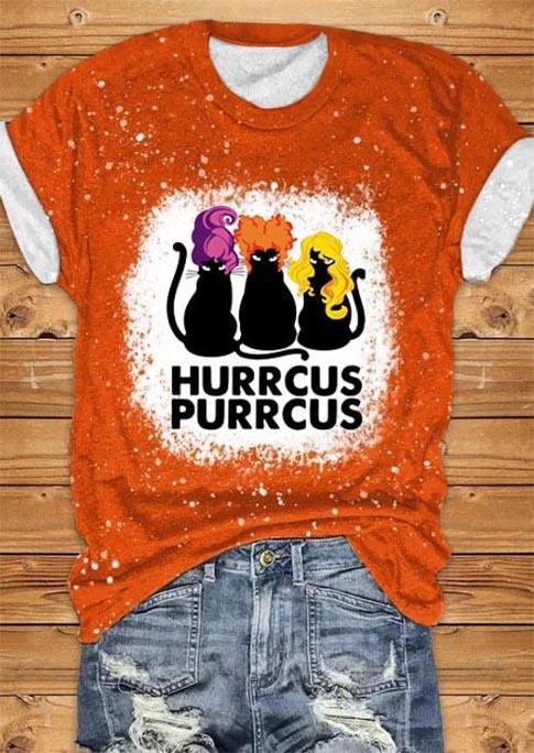 

Halloween Hurrcus Purrcus Cat Bleached T-Shirt Tee - Orange, SCM006183