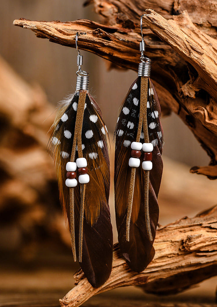 Feather Beading Alloy Earrings