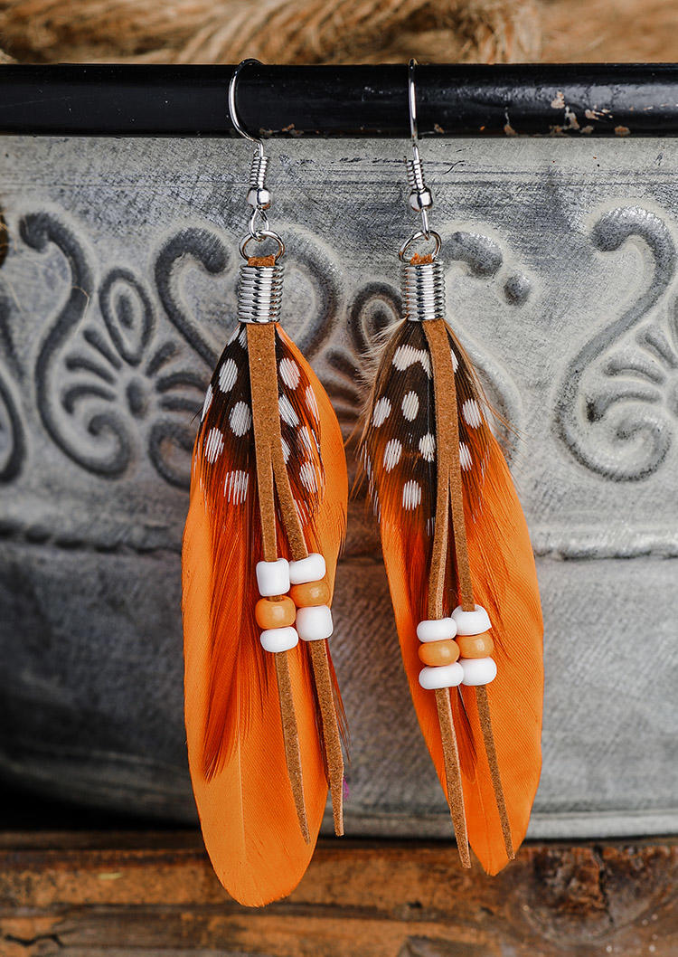 

Feather Beading Alloy Earrings, Orange, SCM006188