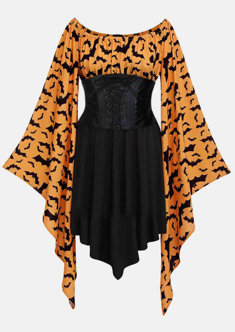 Halloween Bat Ruffled Lace Up Mini Dress without Belt  - Black
