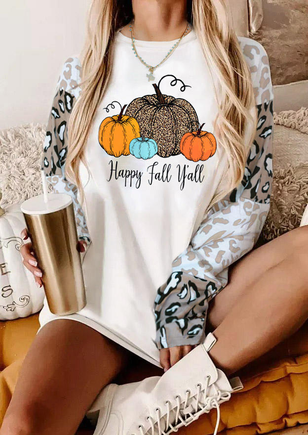 Happy Fall Y'all Leopard Pumpkin Sweatshirt Mini Dress - White