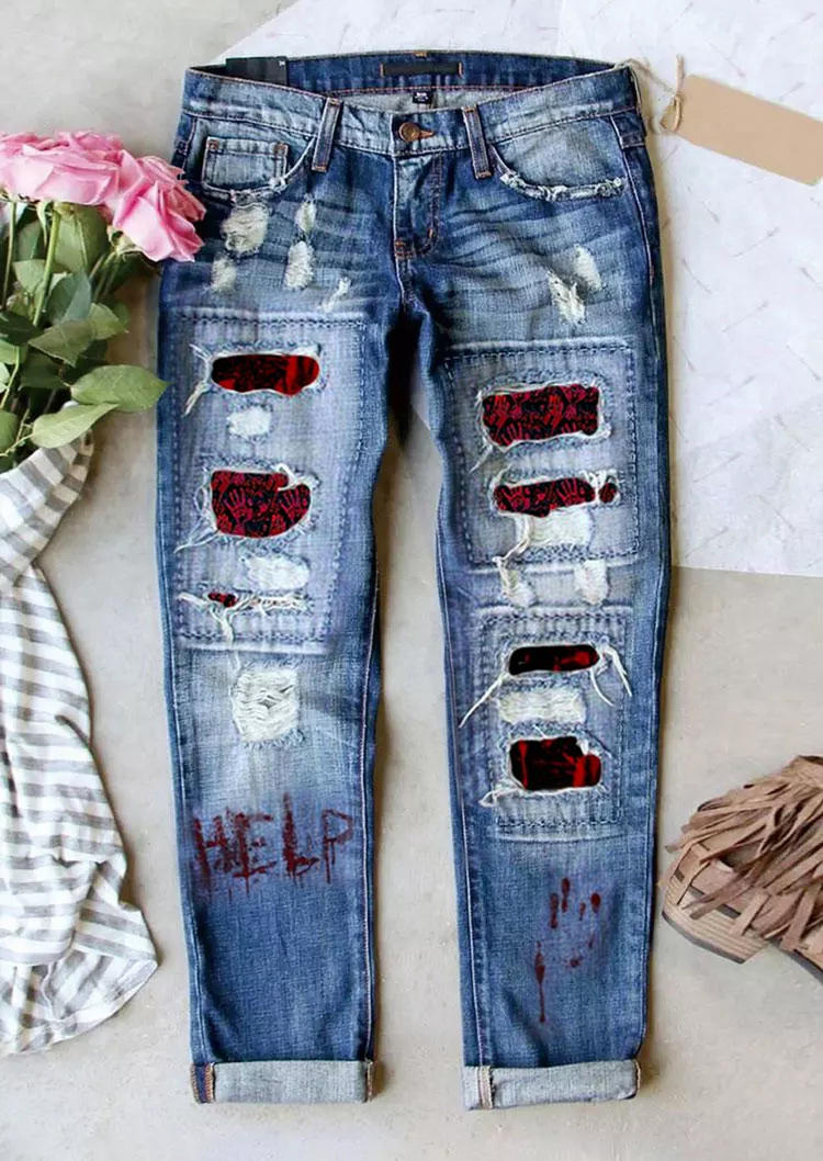 

Halloween Help Ripped Denim Pants - Blue, SCM006711