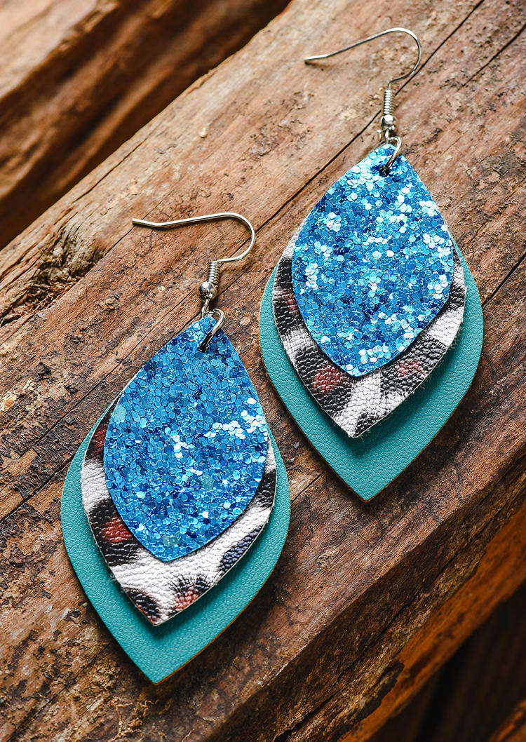 Glitter Leopard Leaf Multi-Layered Earrings