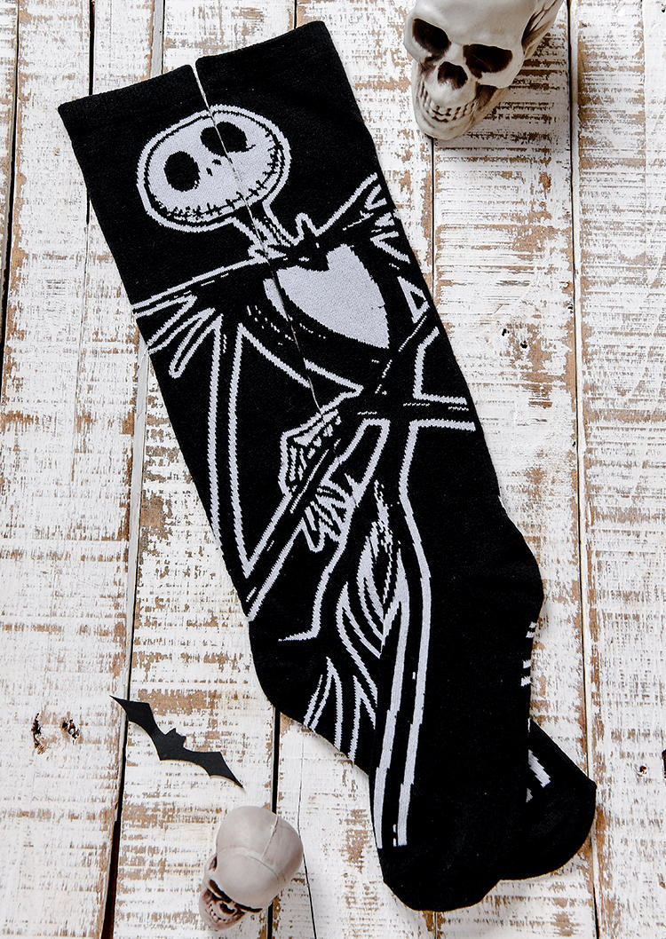 

Halloween Skeleton Over Knee Extra Long Socks - Black, SCM006194