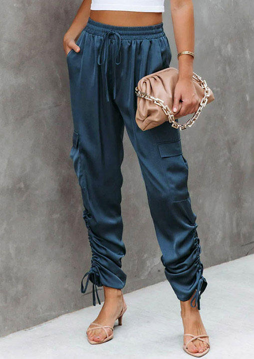 

Pocket Drawstring High Waist Casual Pants - Blue, SCM006321
