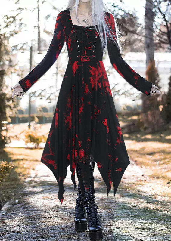 

Halloween Tie Dye Lace Up Irregular Midi Dress - Black, Multicolor, SCM006432