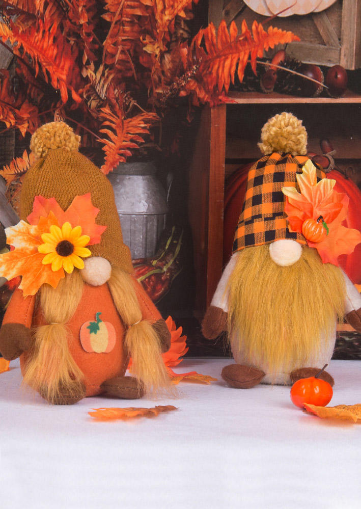 

Gnomies Pumpkin Maple Leaf Sunflower Plaid Ornament, Orange, SCM006507