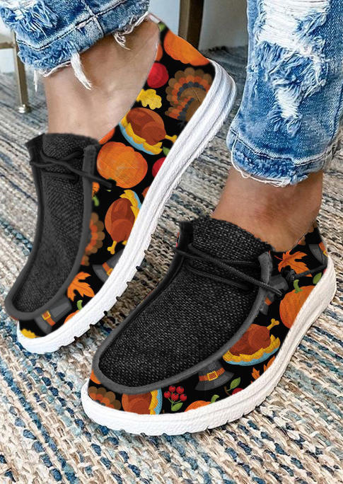 

Thanksgiving Maple Leaf Pumpkin Slip On Flat Canvas Sneakers, Multicolor, SCM006513