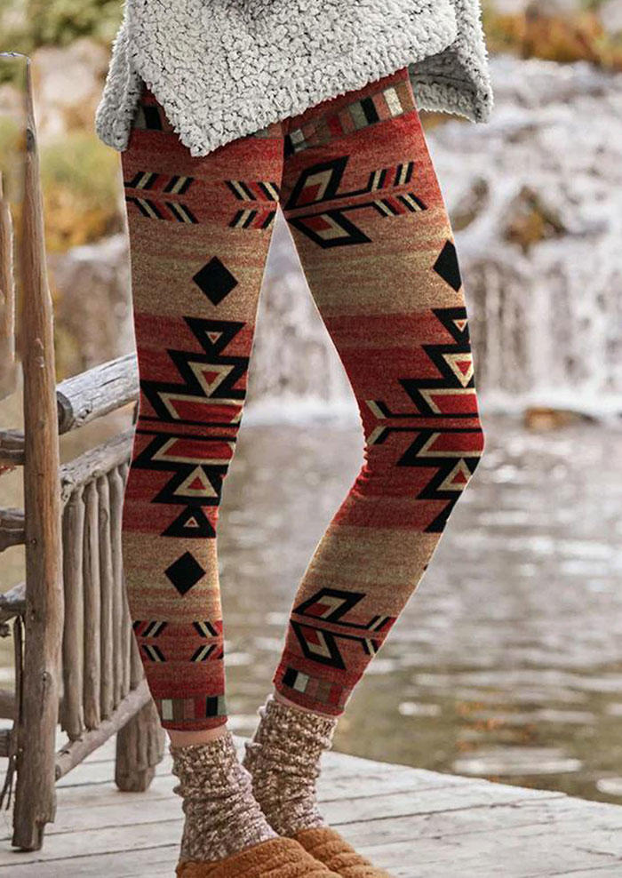 

Aztec Geometric Elastic Waist Leggings - Red, SCM006540