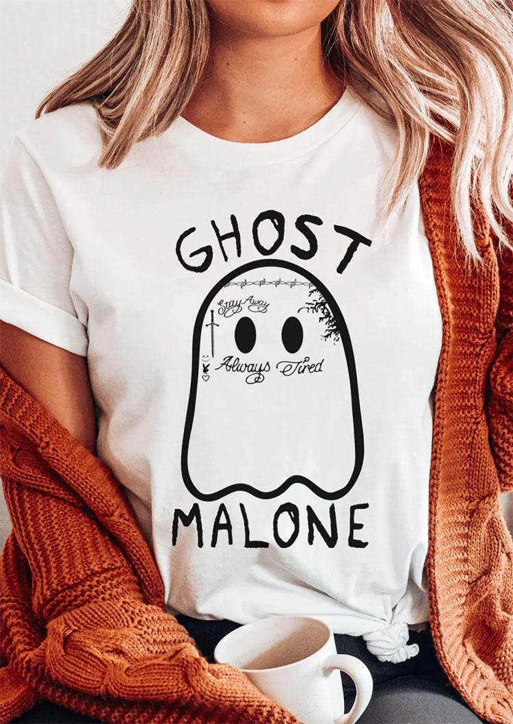 

Halloween Ghost Malone O-Neck T-Shirt Tee - White, SCM006564