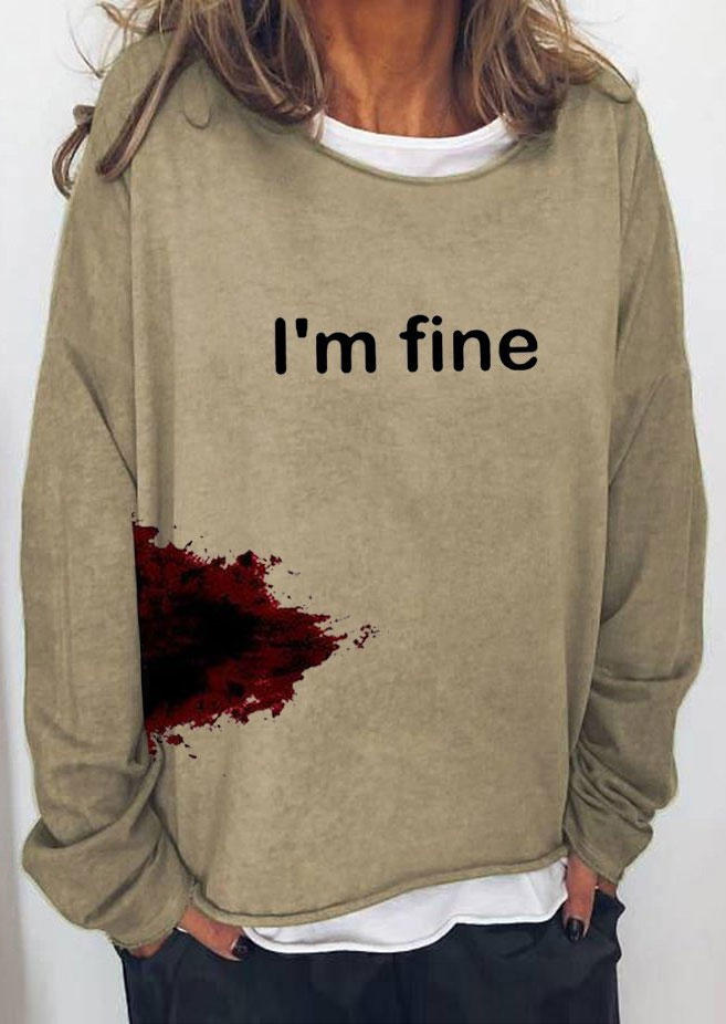 Halloween I'm Fine Funny Bloodstained Sweatshirt - Khaki SCM006768