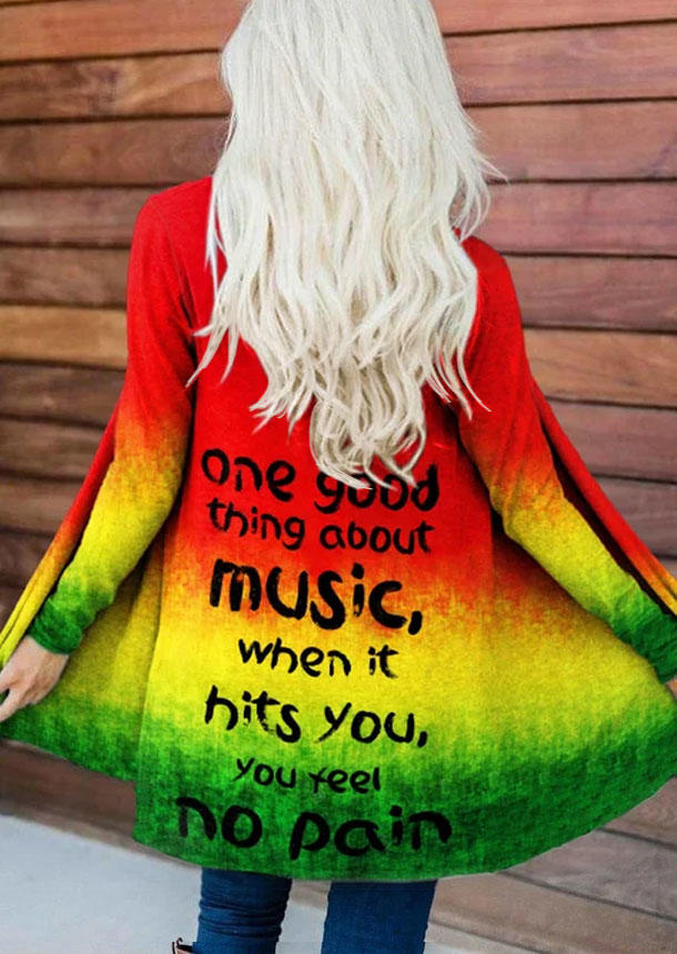 

One Good Thing About Music When It Hits You Feel No Pain Cardigan, Multicolor, SCM006799