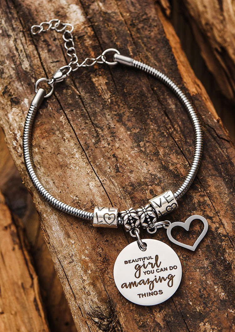 

Beautiful Girl You Can Do Amazing Things Bracelet, Silver, SCM005956