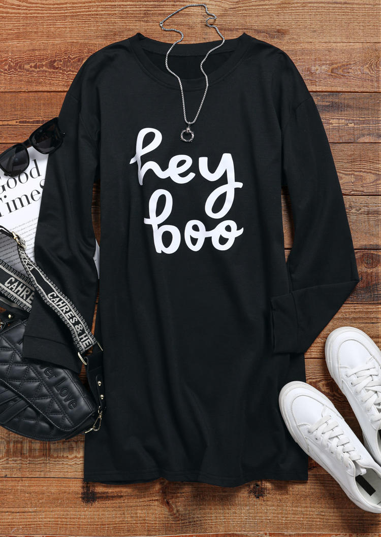 Hey Boo Long Sleeve Sweatshirt Mini Dress - Black