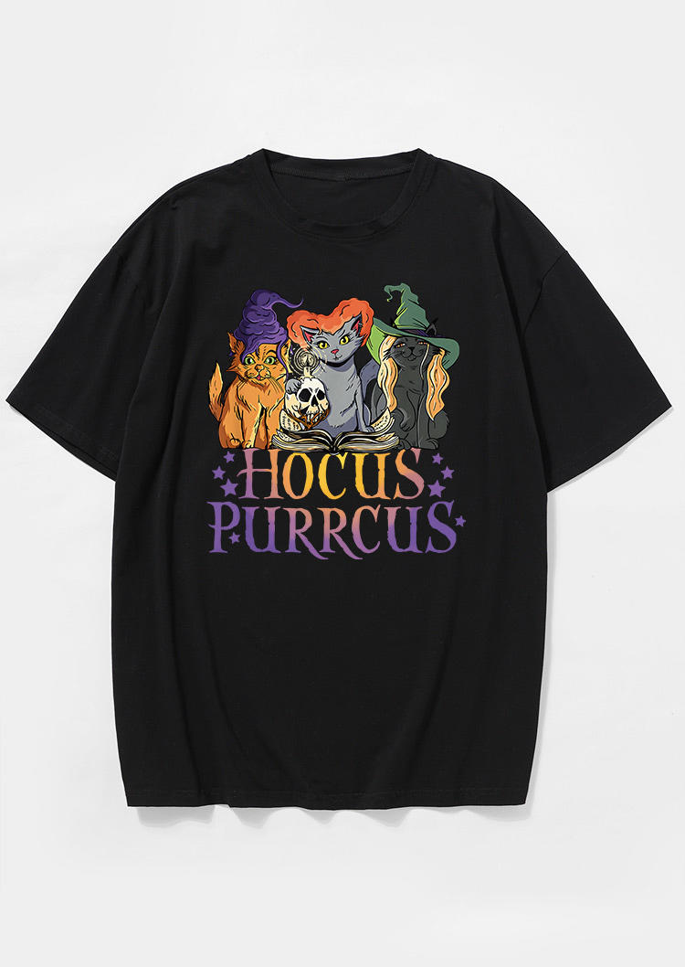 Halloween Hocus Purrcus Cat T-Shirt Tee - Black