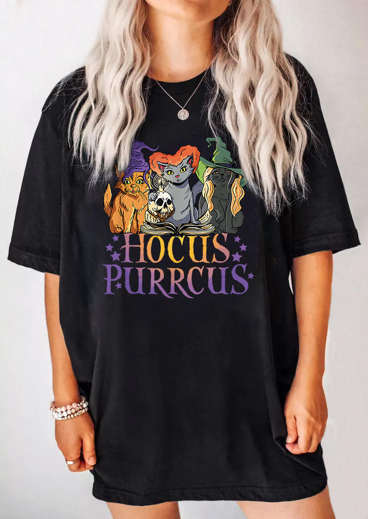 

Halloween Hocus Purrcus Cat T-Shirt Tee - Black, SCM006372