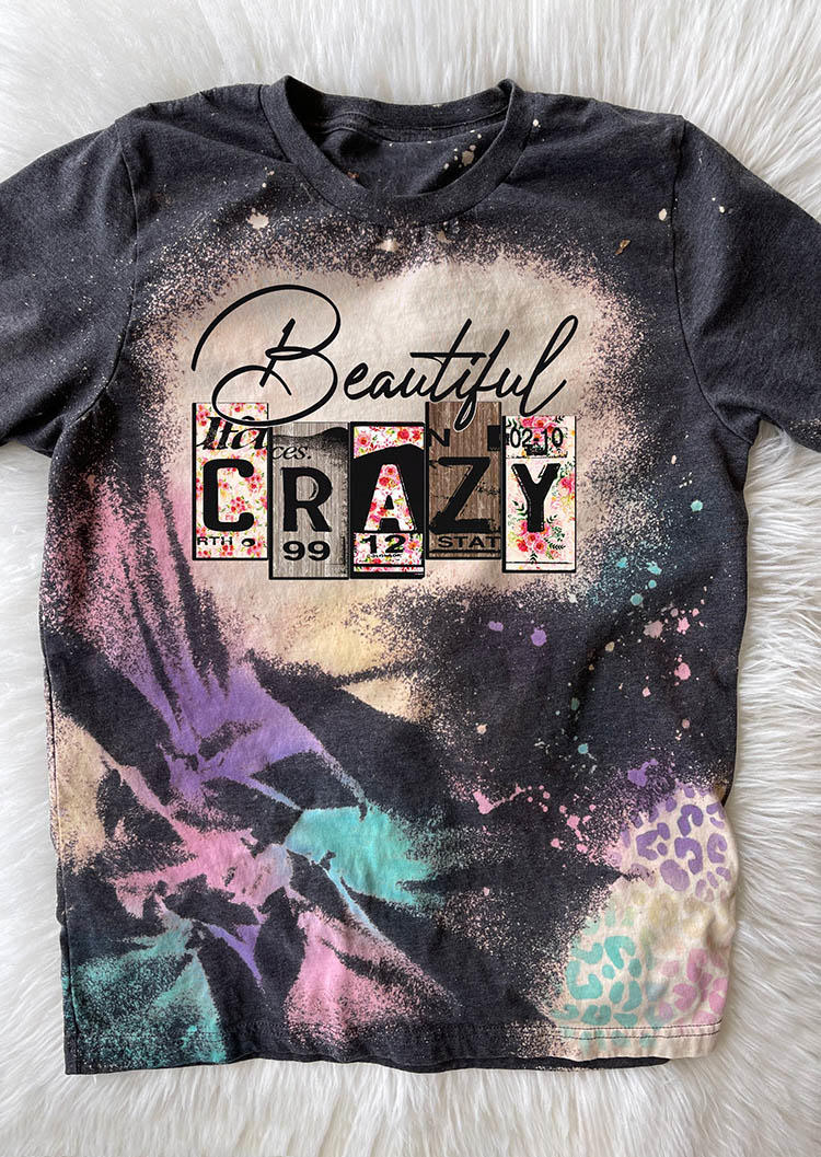 

Beautiful Crazy Leopard Bleached T-Shirt Tee, Multicolor, SCM006465