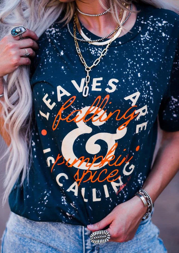 

Leaves Are Falling Pumpkin Spice Is Calling T-Shirt Tee - Blue, SCM006526