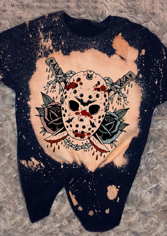 

Halloween Horror Movie Floral Bleached T-Shirt Tee, Multicolor, SCM006531