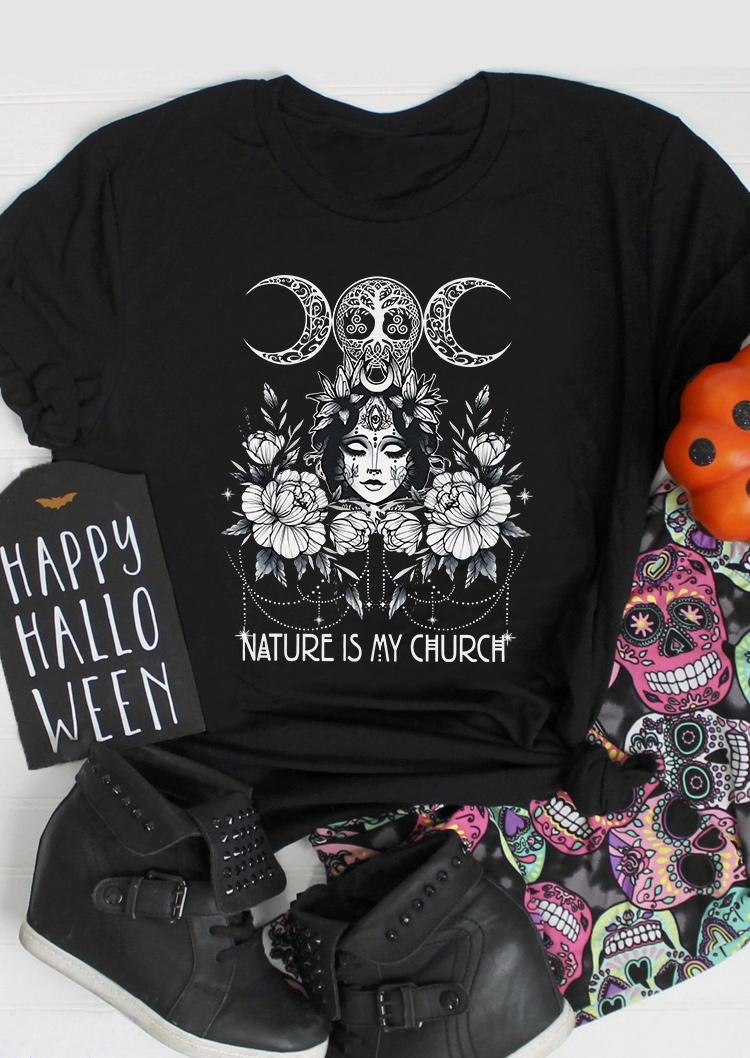 Halloween Nature Is My Church Witch T-Shirt Tee - Black