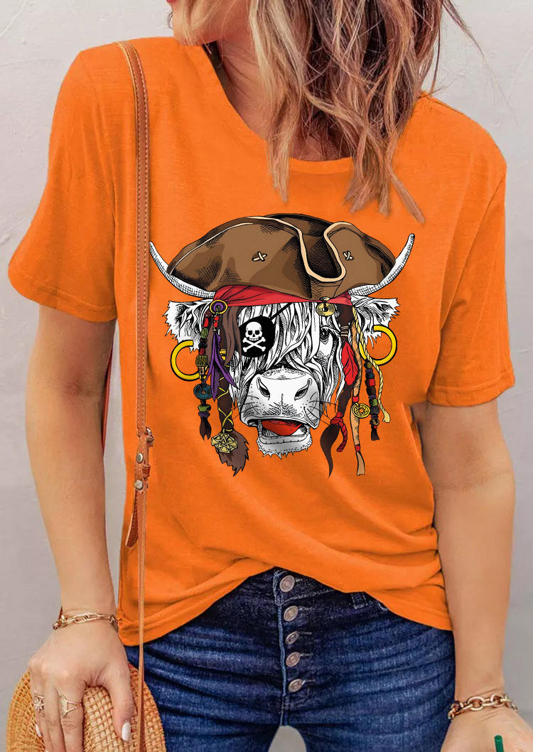 Pirate Highland Cattle T-Shirt Tee - Orange