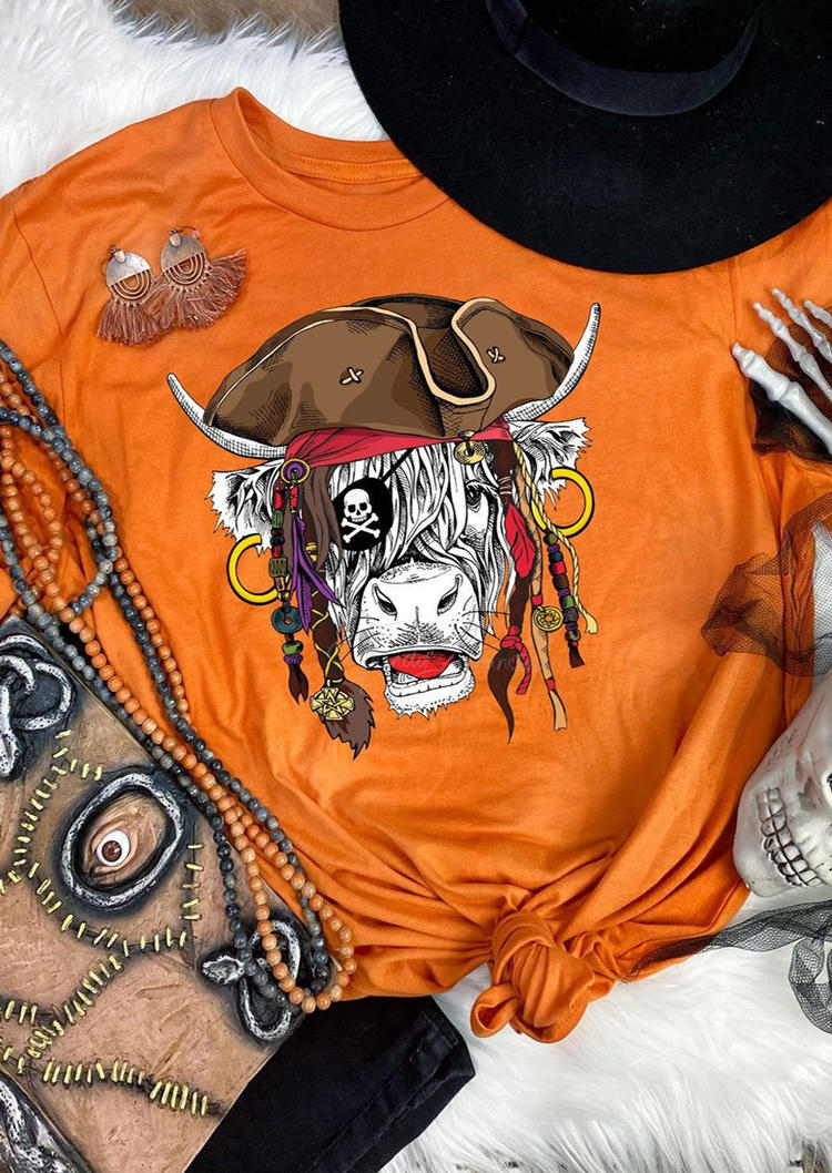 

Pirate Highland Cattle T-Shirt Tee - Orange, SCM006573