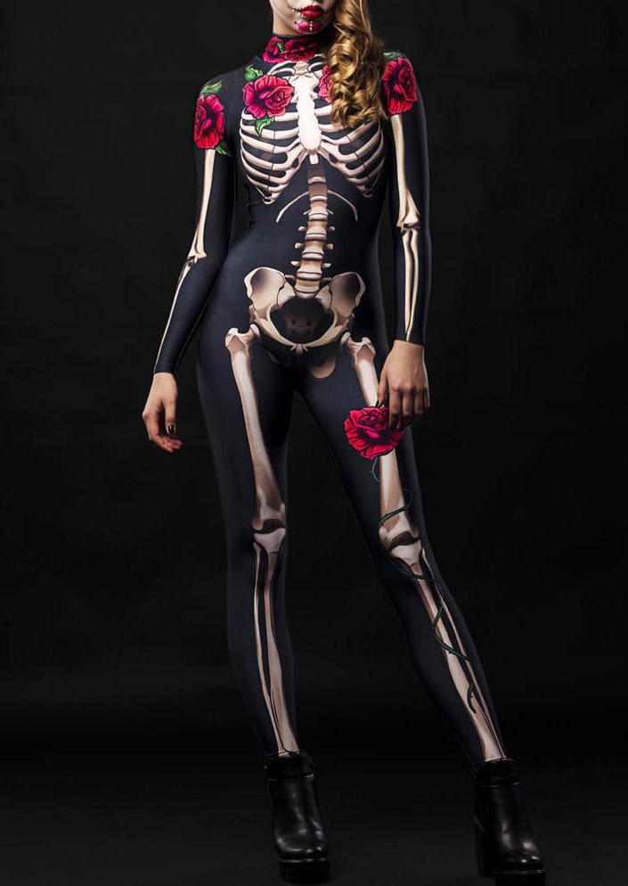 

Halloween Skeleton Rose Jumpsuit - Black, SCM006608