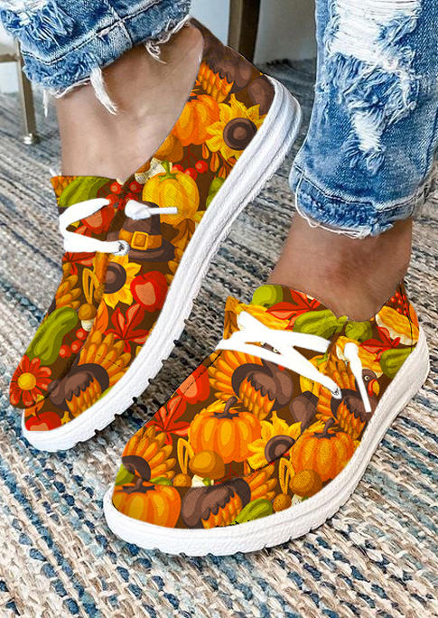 

Pumpkin Maple Leaf Turkey Slip On Flat Sneakers, Multicolor, SCM006646