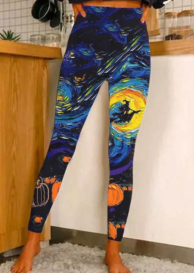 

Halloween Witch Pumpkin Oil Painting Leggings, Multicolor, SCM006901