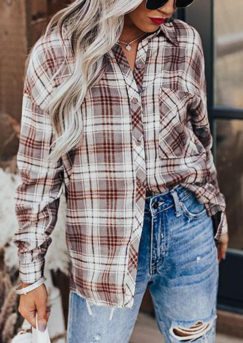 

Plaid Pocket Button Long Sleeve Shirt, Multicolor, SCM005306