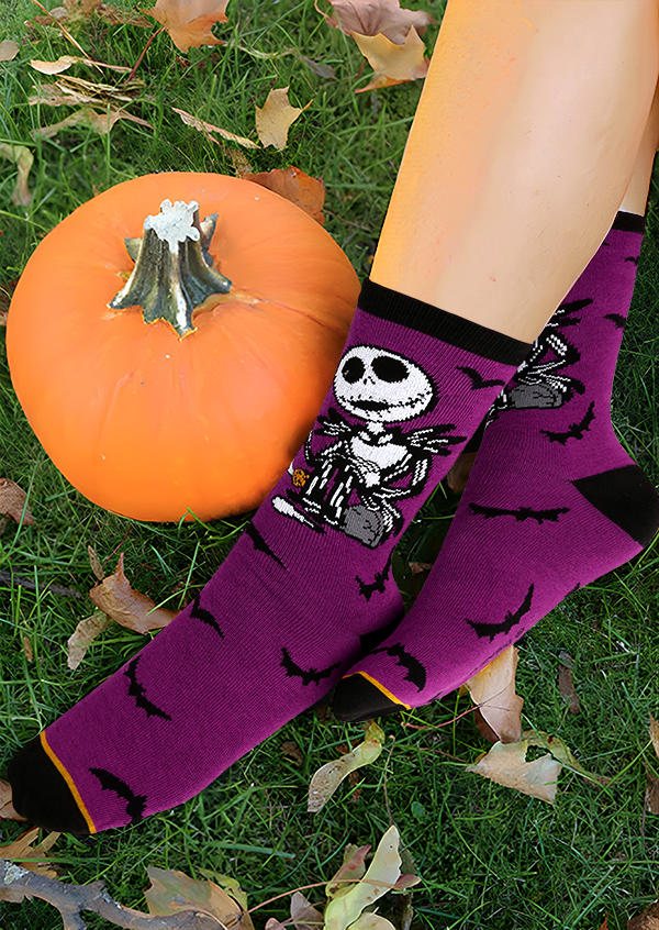 

Halloween Skull Casual Crew Socks, Purple, SCM006195