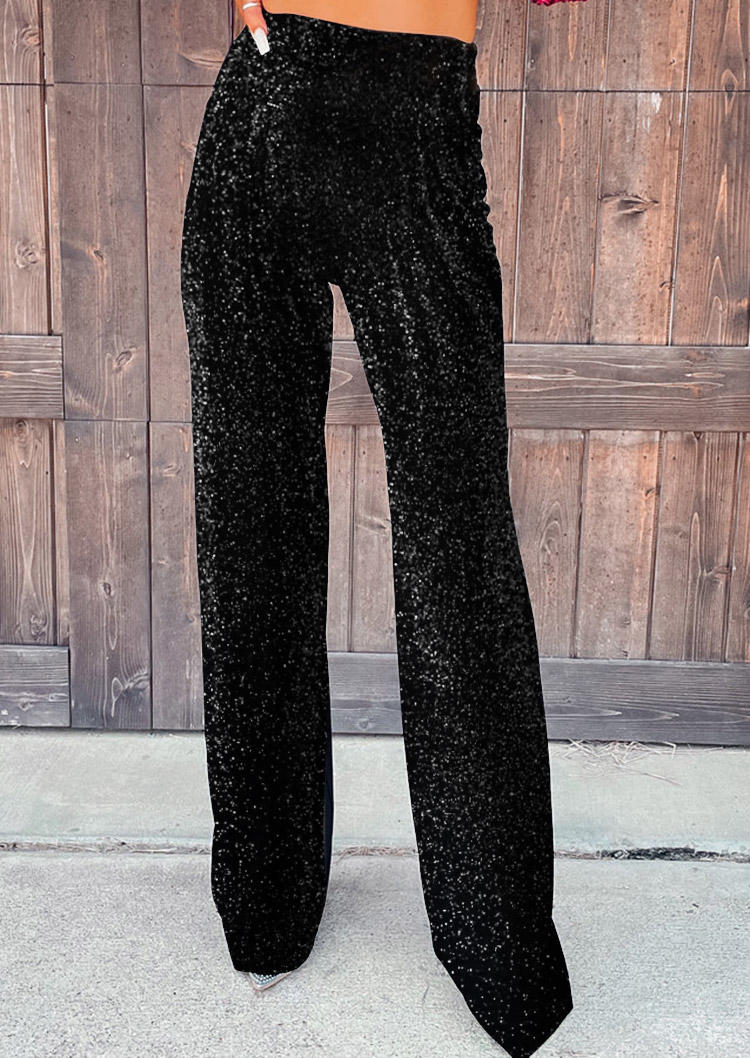 

Glitter Elastic Waist Wide Leg Pants - Black, SCM006399
