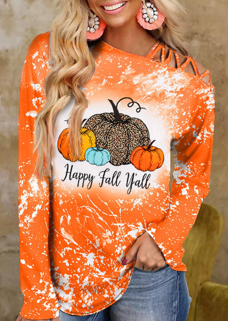 

Happy Fall Y'all Pumpkin Leopard Bleached Blouse, Orange, SCM006474