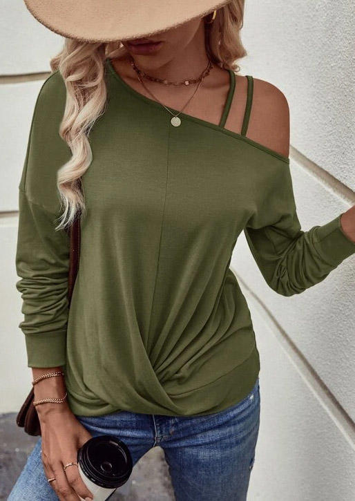 Twist One Sided Cold Shoulder Blouse - Army Green