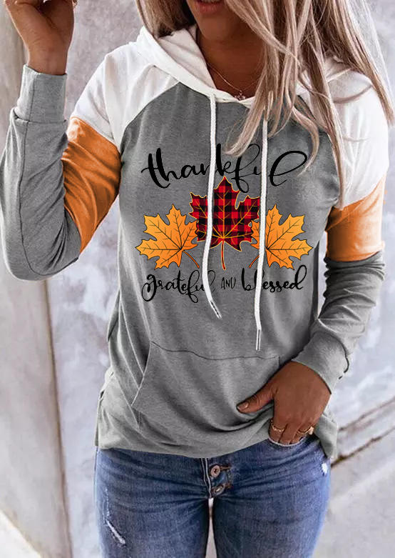 

Thankful Grateful And Blessed Maple Leaf Plaid Hoodie - Gray, SCM006579