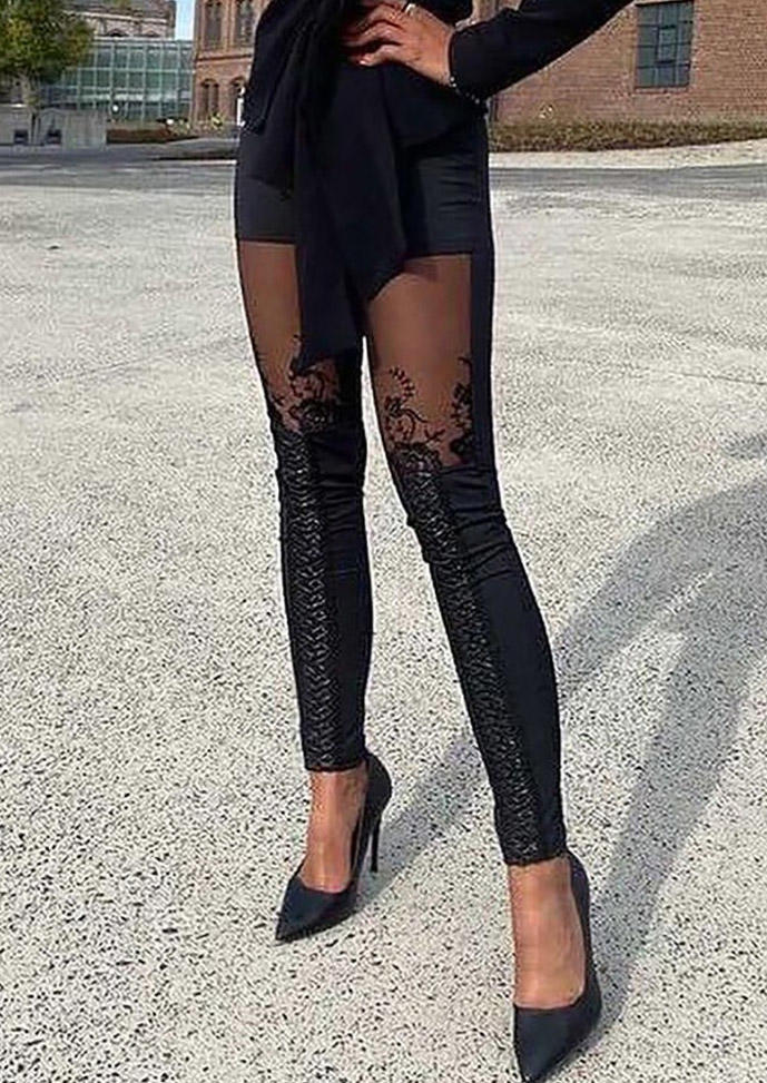 

Gothic Floral Lace Splicing Pants - Black, SCM006716