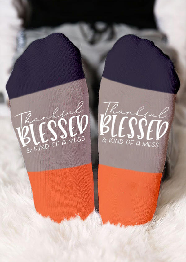 

Thankful Blessed & Kind Of A Mess Color Block Crew Socks, Multicolor, SCM006764