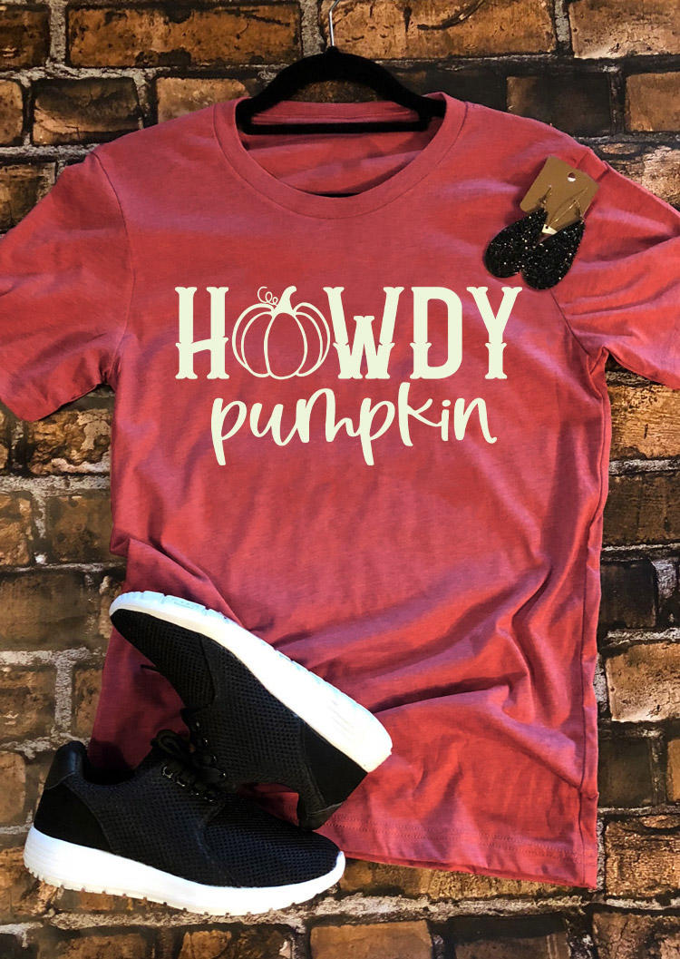 

Howdy Pumpkin O-Neck T-Shirt Tee - Brick Red, SCM006772