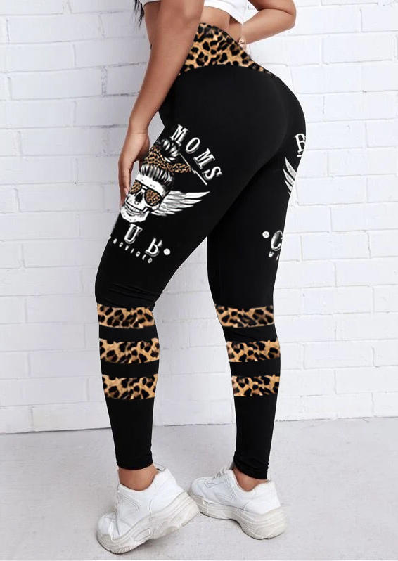 

Halloween Bad Moms Club Skull Leopard Leggings - Black, SCM006858
