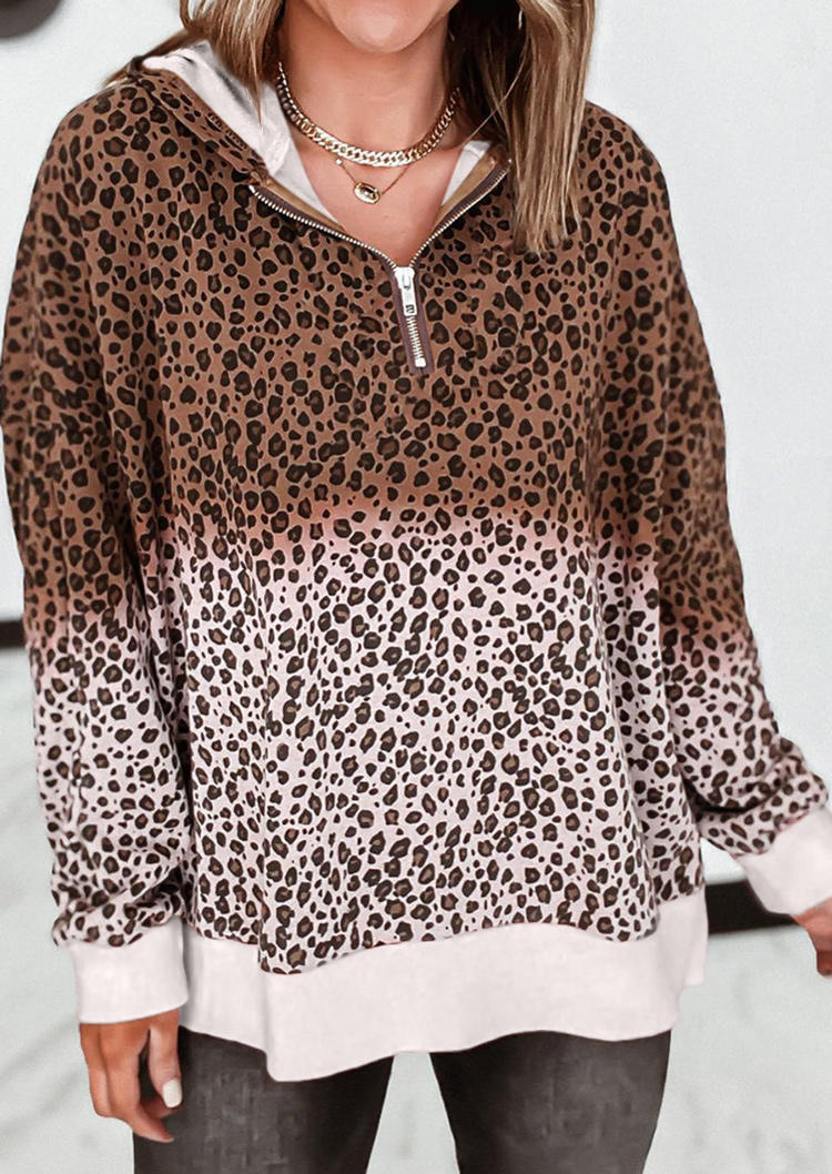 

Leopard Gradient Zipper Long Sleeve Hoodie, Multicolor, SCM007031