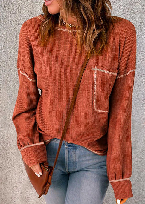 

Waffle Pocket Long Sleeve Blouse - Orange, SCM004510